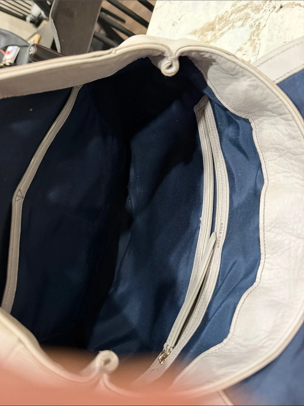 Cole Haan Light greyLeather Backpack with Braided Accents